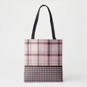 Tartan Kariert in Rosa, Pfirsich, Schwarz und Weiß