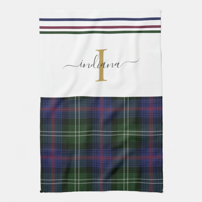 Tartan Kariert Monogram Name Rustic Clan Sutherlan Geschirrtuch (Vertikal)