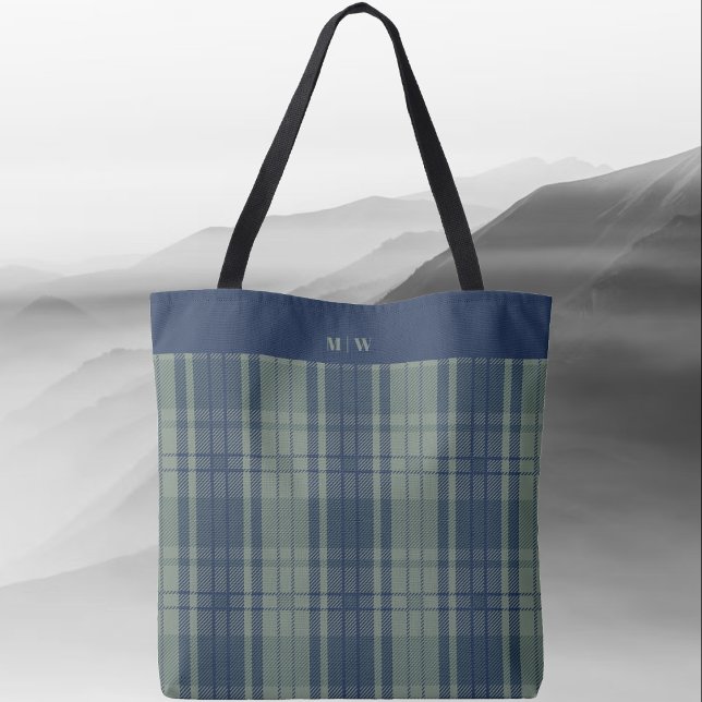 Tartan Kariert - Navy Blue und Slate Green (Tartan Plaid - Navy Blue and Slate Green Tote Bag by Leapfroglisics Shop)