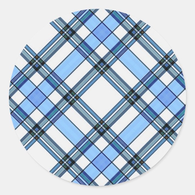 Tartan Kariert Pattern Collection - Blau - 02 Runder Aufkleber (Vorderseite)