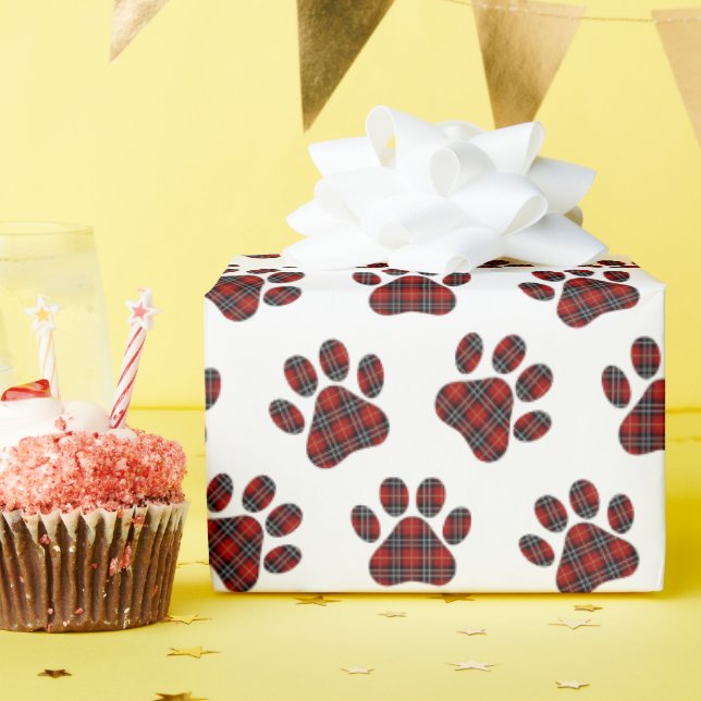 Tartan Kariert Paw Prints Geschenkpapier (Geburtstagsparty)