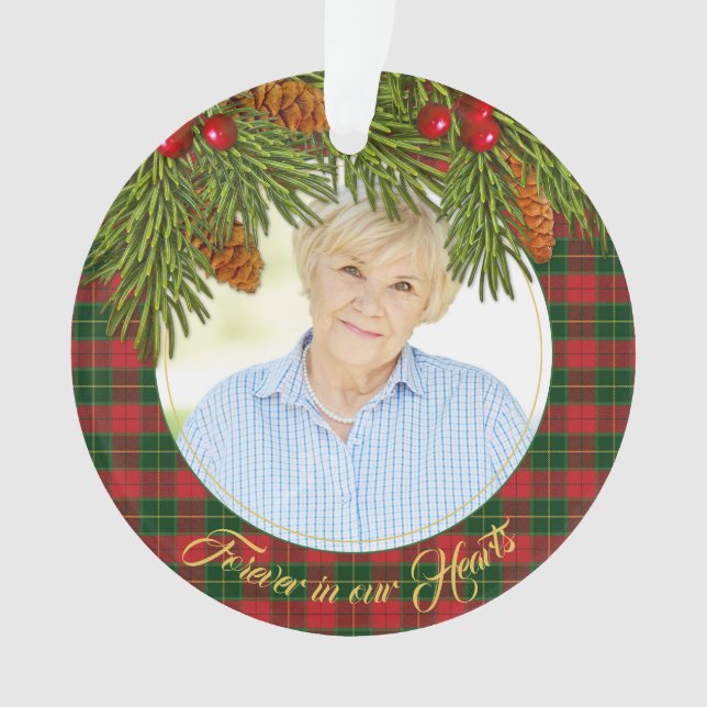 Tartan Kariert Pine Memorial Foto Weihnachten Akry Ornament (Vorderseite)