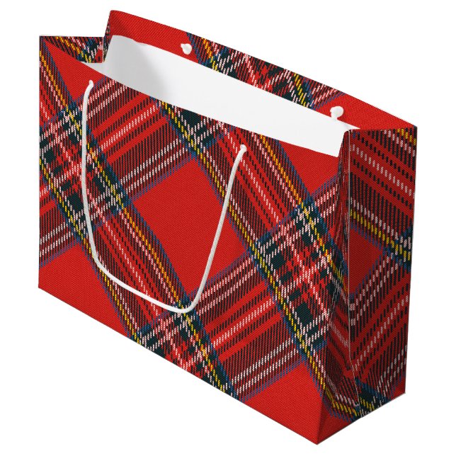 Tartan Kariert Red Christmas Große Geschenktüte (Vorderseite Schrägansicht)