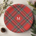 Tartan Kariert Red Christmas Monogram Pappteller<br><div class="desc">Tartan Kariert Red Christmas Monogram Paper Plate</div>