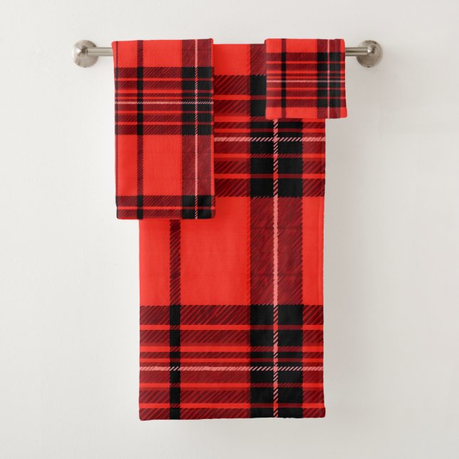 Tartan Kariert Red Traditional Modern Collection Badhandtuch Set (Insitu)
