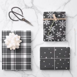 Tartan Kariert und Snowflake Monochrom Geschenkpapier Set