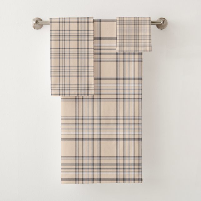 Tartan-karierte Beige, Brown u. Weiß-Nr. 47 Badhandtuch Set (Insitu)