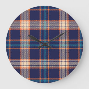 Tartan karierte, farbenfrohe Marinestextur. Große Wanduhr