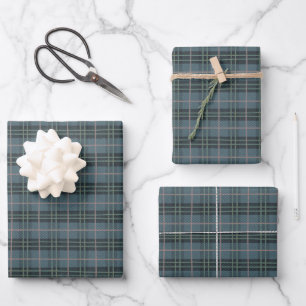Tartan Karierte Hand gezeichnet staubblaue Streife Geschenkpapier Set