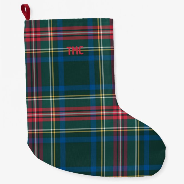 Tartan Karierte INITIALS Festival Classic Chic Großer Weihnachtsstrumpf (Vorderseite)
