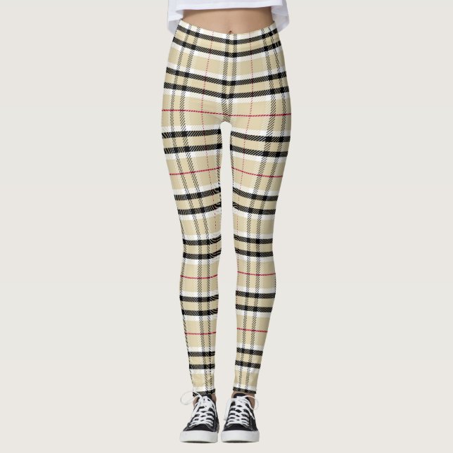 Tartan Karierte karierte Muster Leggings in Beige (Vorderseite)