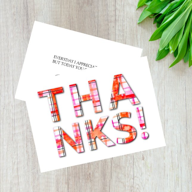 Tartan Karierte Pinks Orangen Muster Dankeskarte (Pink and Orange Watercolor Tartan Thank you Card)