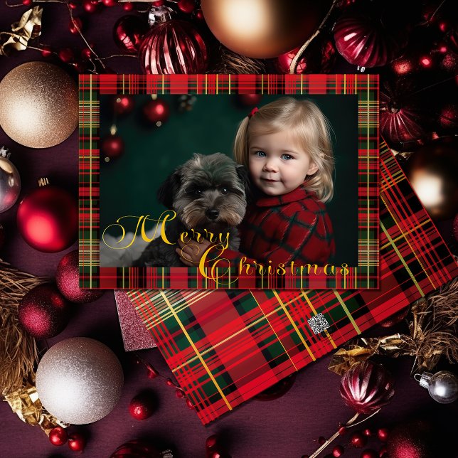 Tartan Kariertes Foto Weihnachten (Beautiful Christmas Red and Green Tartan 'Merry Christmas' Photo Holiday Card)