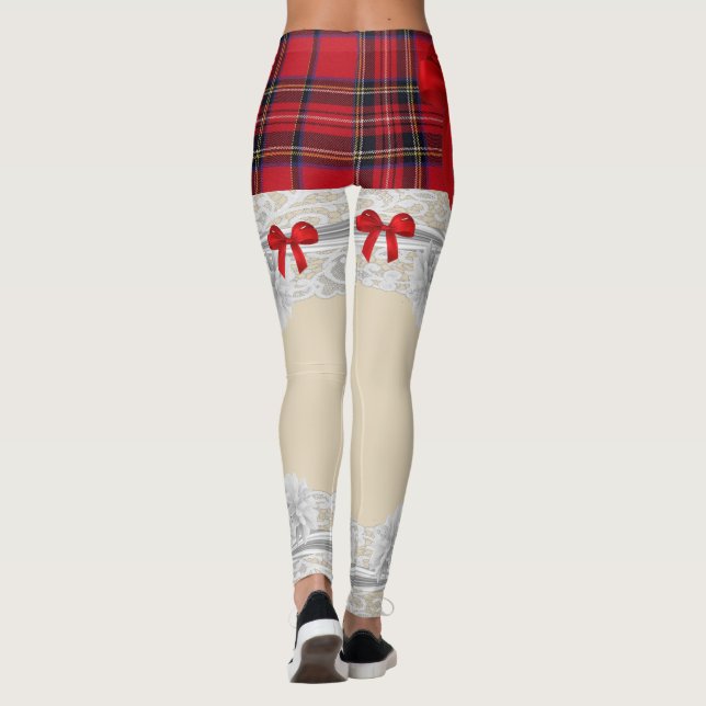 Tartan kariertes rotes Bogen-Muster Leggings (Rückseite)