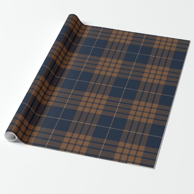 Tartan-kariertes schottisches blaues Brown-Muster Geschenkpapier (Ungerollt)