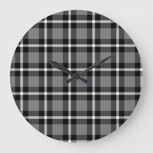 Tartan-kariertes Schwarz-, Graues u. Weiß-Nr. 48 Große Wanduhr