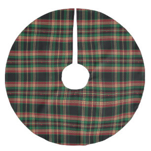 Tartan kariertes, schwarz-grün-gelbes rustikales M Polyester Weihnachtsbaumdecke
