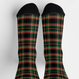 Tartan kariertes, schwarz-grün-gelbes rustikales M Socken