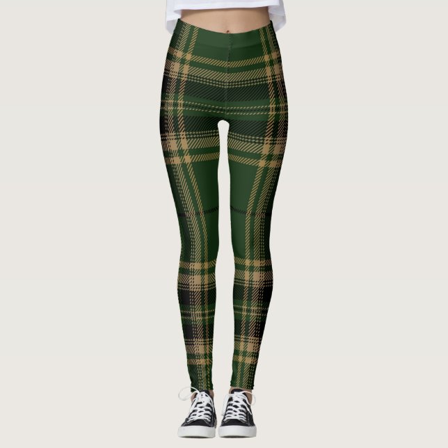 Tartan-kariertes Trendy grünes schwarzes Leggings (Vorderseite)