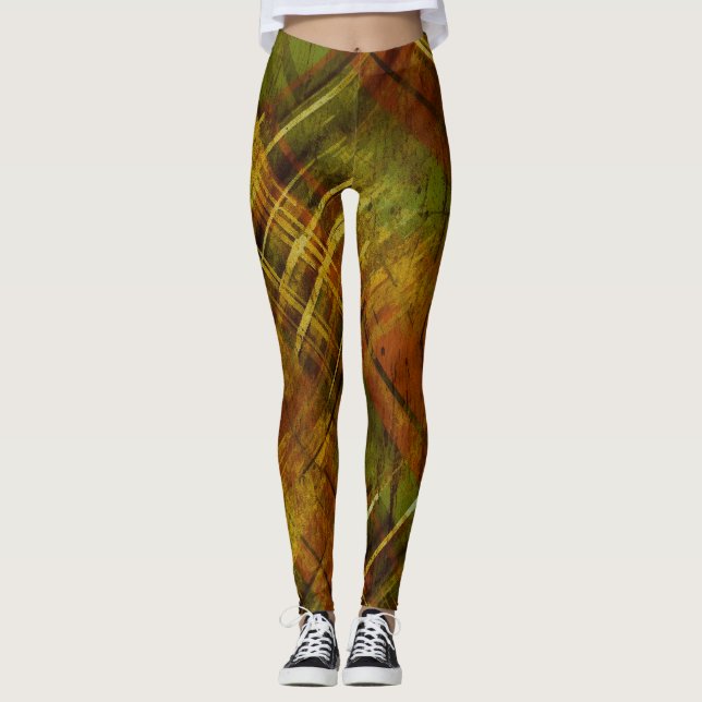Tartan Karo Brown Green Mix gestört Leggings (Vorderseite)