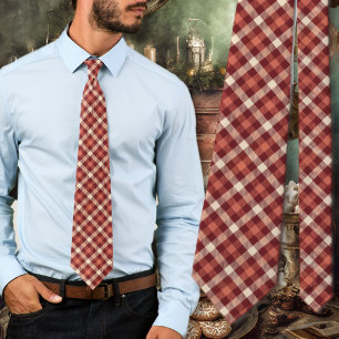Tartan-Karo-Design in Bordeauxrot und Creme Krawatte