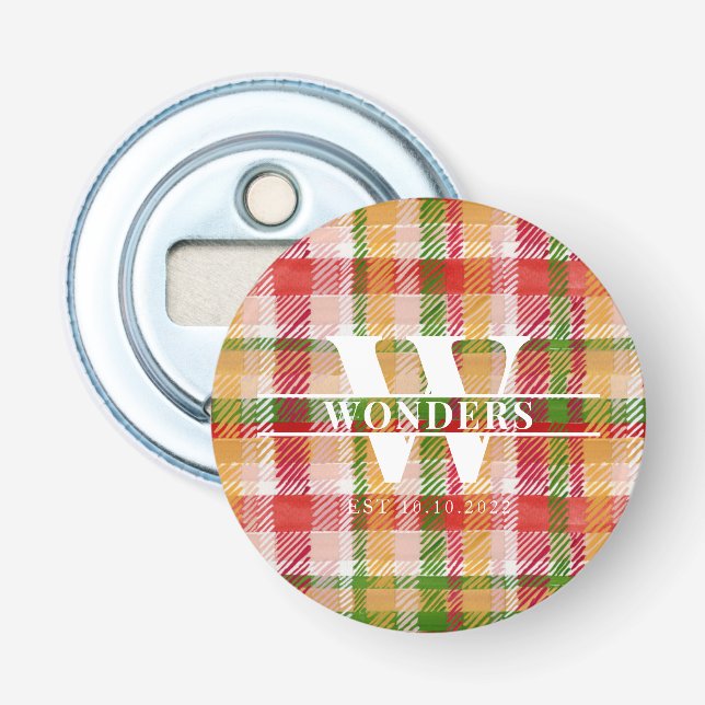 Tartan-Karo-Grundlagen Monogramm Veranstaltung Par Flaschenöffner (Vorderseite)