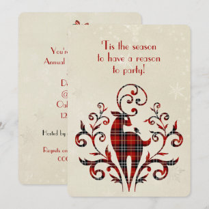 Tartan-Karo-Hirsch auf Schneeflocken-Design Einladung