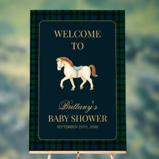 Tartan-Karo-Pferd-Baby-Shower-Willkommen Acrylschild