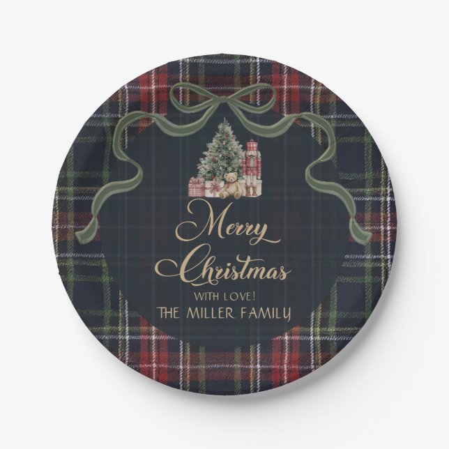 Tartan-Karo-Vorweihnachtsfeier-Papierteller Pappteller (Vorderseite)