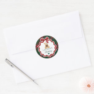 Tartan-Karo-Weihnachtsbär-Geburtstags-Etikett Runder Aufkleber