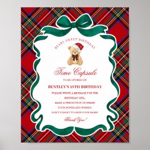 Tartan-Karo-Weihnachtsbär-Geburtstags-Zeitkapsel Poster