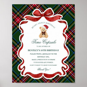 Tartan-Karo-Weihnachtsbär-Geburtstags-Zeitkapsel Poster