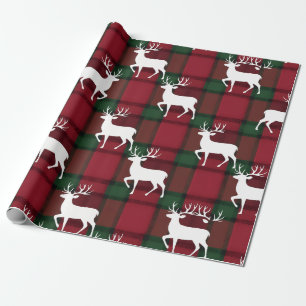Tartan Karo & Weißes Renntier Weihnachten Geschenkpapier