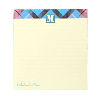 Tartan Leather Custom Script Monogram Cream Linken Notizblock
