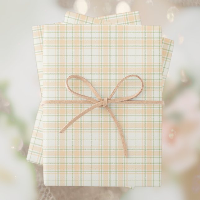 Tartan - Light Orange Sage Green-Extra Light Ivory Geschenkpapier Set (Von Creator hochgeladen)