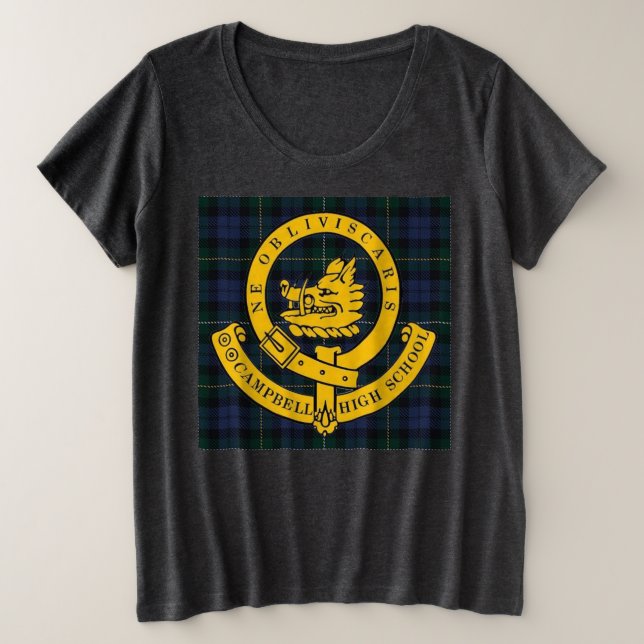Tartan + Logo-T-Shirt für Frauen mit Logokombinati Große Größe T-Shirt (Design vorne)