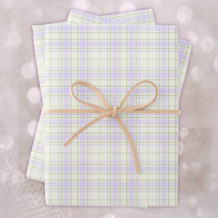 Tartan -Mauve Purpur-Sagegrün-Extra Hell Ivory Geschenkpapier Set