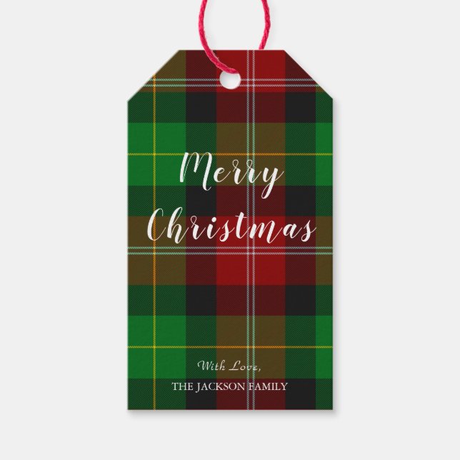 Tartan Merry Christmas Geschenkanhänger (Vorderseite)