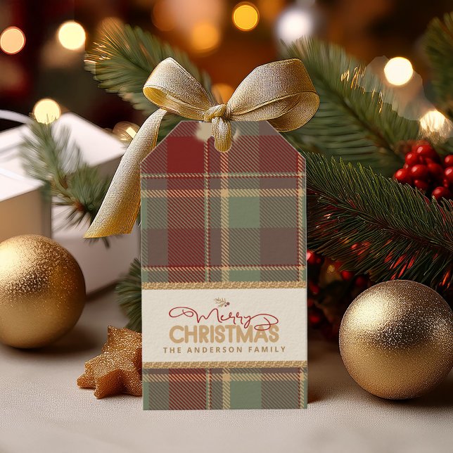 Tartan Merry Christmas Gold Frame ID1141A Geschenkanhänger (Von Creator hochgeladen)