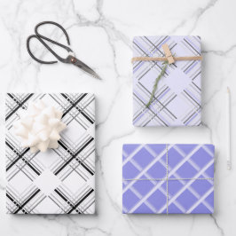Tartan moderne Geometrie in Lilac weiß und schwarz Geschenkpapier Set