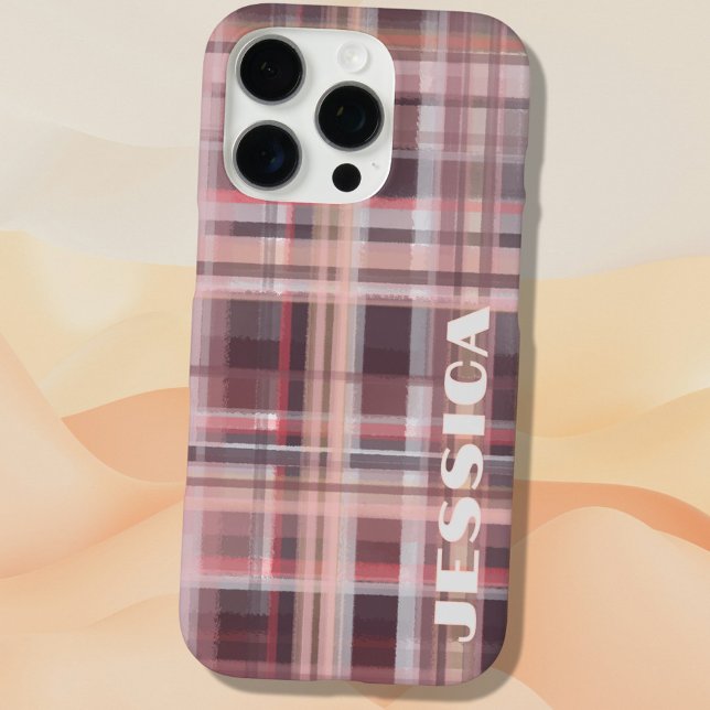 Tartan Monogram Burgundy Red Blush Pink Stripes  Case-Mate iPhone Hülle (Von Creator hochgeladen)