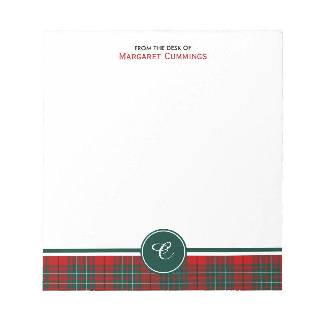 Tartan Monogram, Red and Green Clan Cummings Notizblock (Vorderseite)