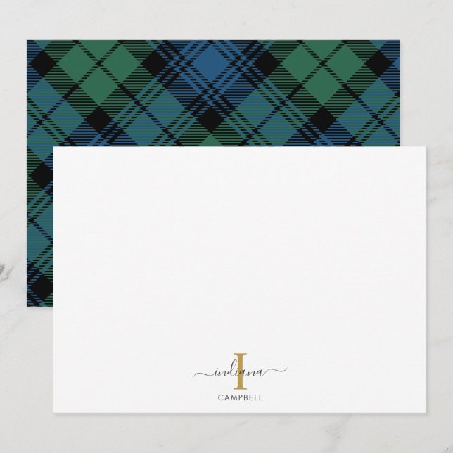 Tartan Monogramm Anfangsname Holiday Rustikal Kari Mitteilungskarte (Vorne/Hinten)