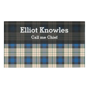 Tartan-Muster - traditionelles blaues Beige Namenschild