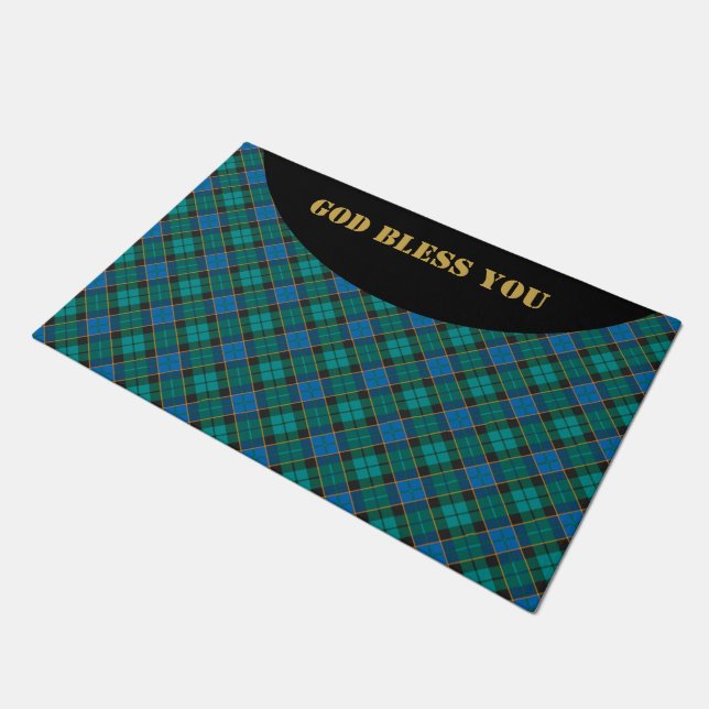 Tartan-Muster - traditionelles blaues Grün Fußmatte (Schrägansicht)