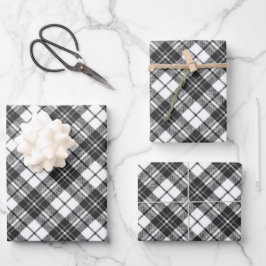 Tartan Musterferien Weihnachten Schwarz-weiß Geschenkpapier Set