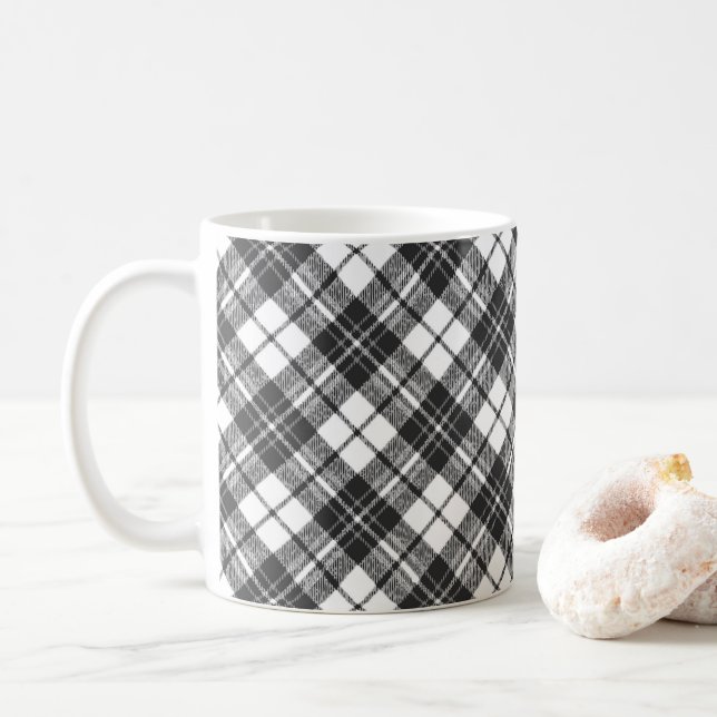 Tartan Musterferien Weihnachten Schwarz-weiß Kaffeetasse (Mit Donut)