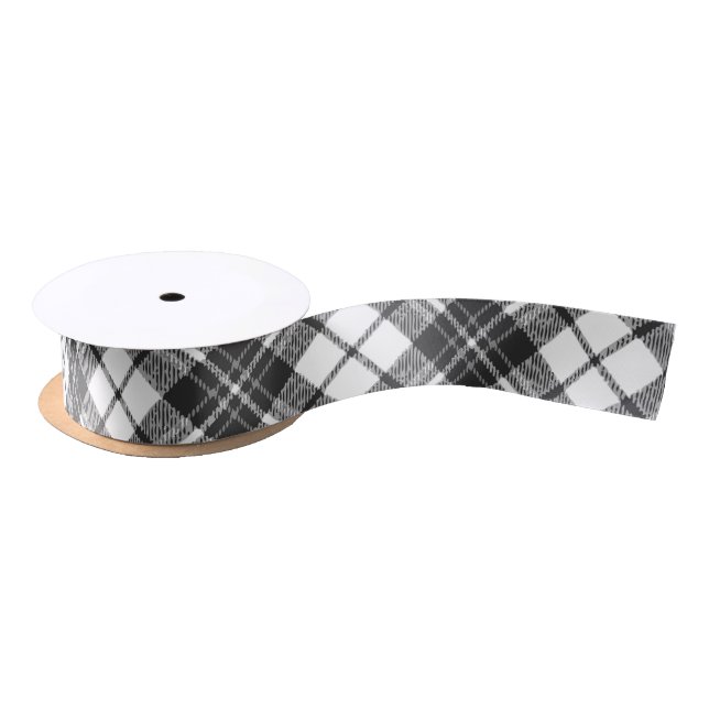 Tartan Musterferien Weihnachten Schwarz-weiß Satinband (Spule)
