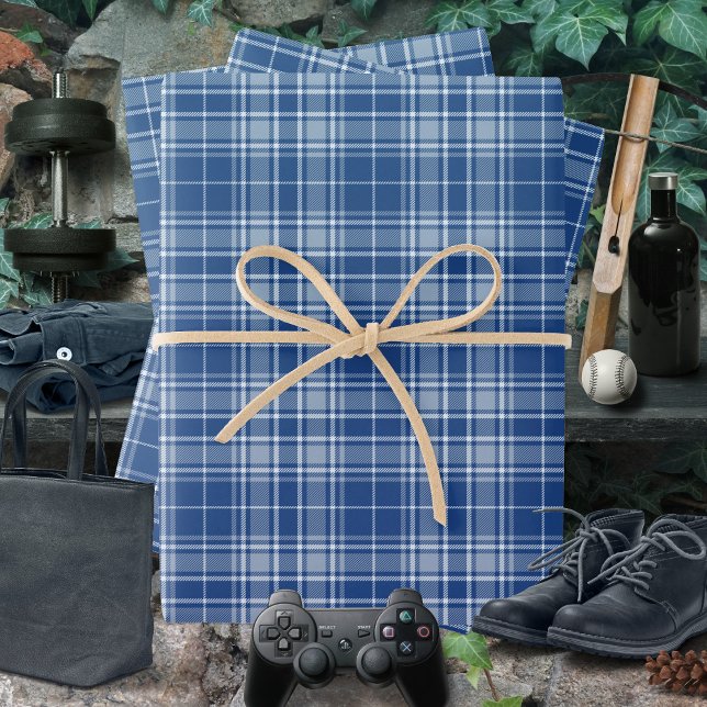 Tartan - Navy bis Light und Medium Blue Geschenkpapier Set (Tartan - Navy blue to Light and Medium Blue Wrapping Paper Sheets by Leapfroglisics Shop)