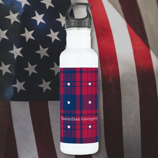 Tartan - Patriotic - Red Blue White Stars Edelstahlflasche (Tartan - Patriotic - Red Blue White Stars Stainless Steel Water Bottle by Leapfroglisics Shop)